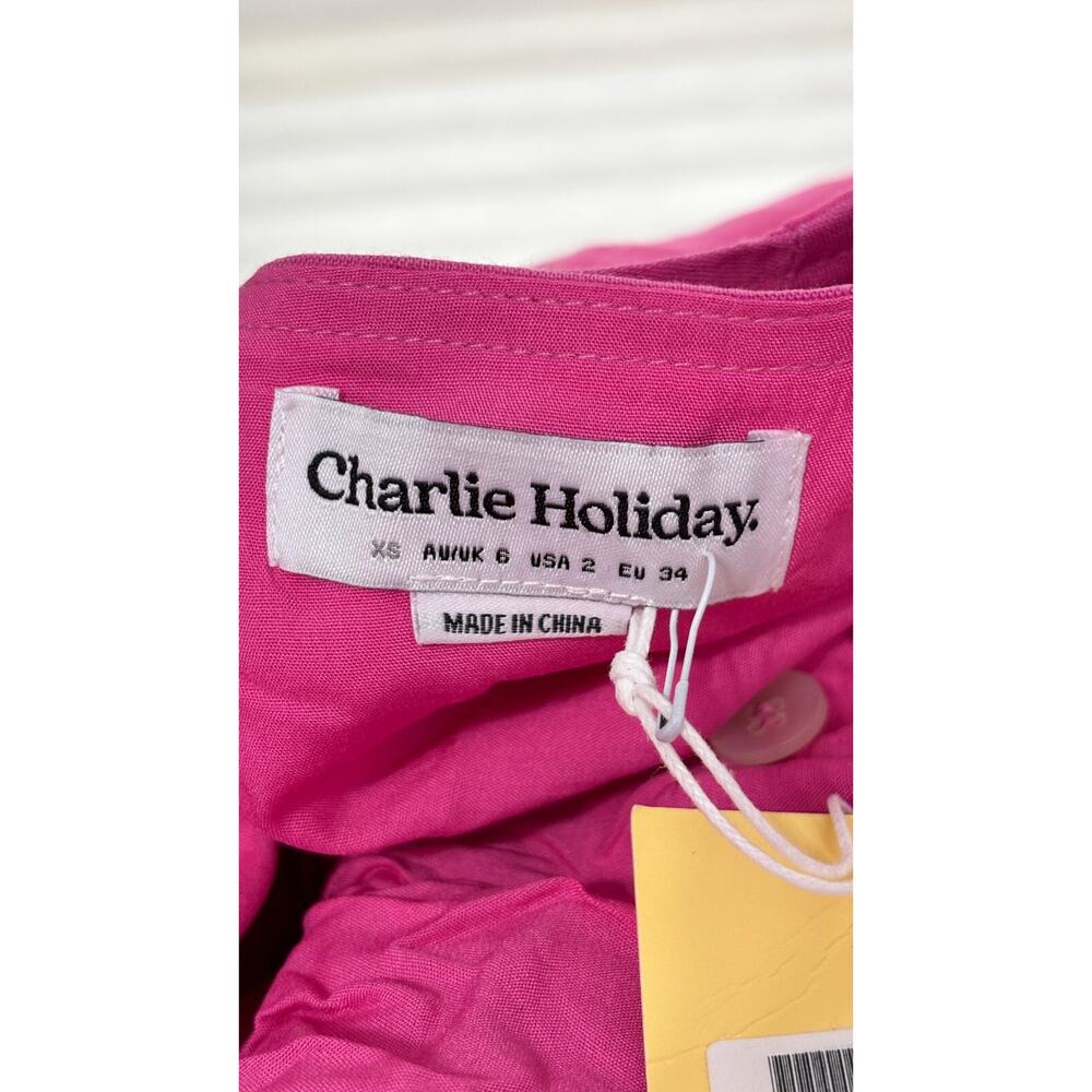 Charlie Holiday Womens Margaux Wrap Dress Short Puff Sleeve Size XS Magenta NWT - Picture 16 of 16